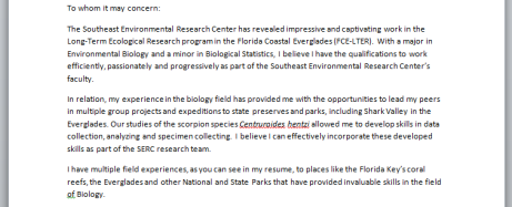 Field biologist cover letter